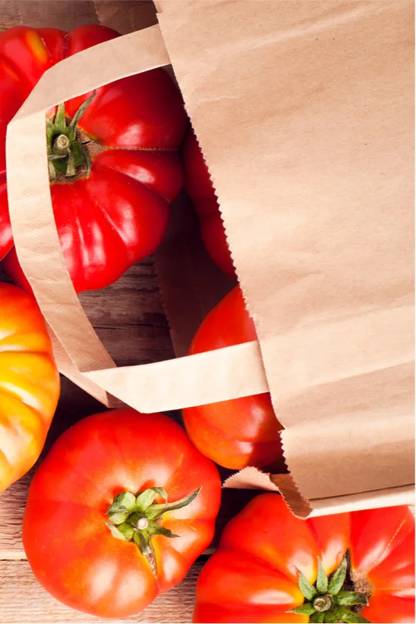 brown paper bag and tomatoes