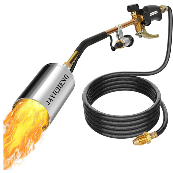 flame torch to kill weeds