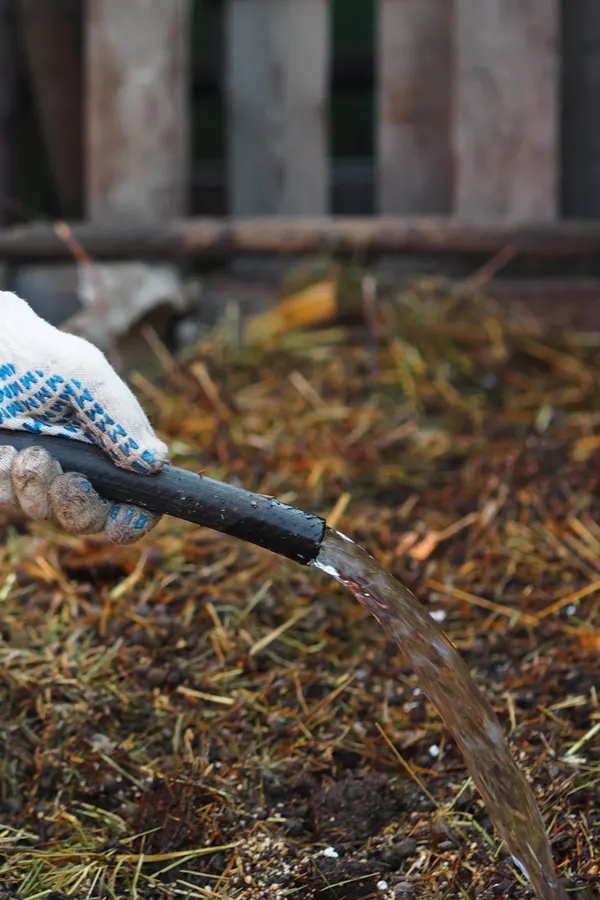 watering a compost pile