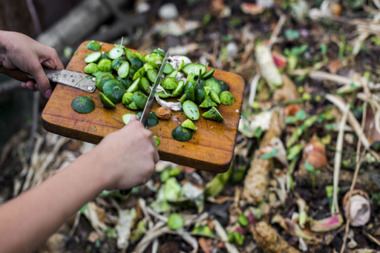 adding to a compost pile