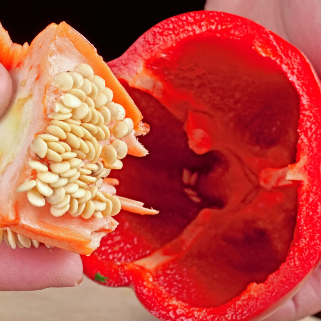 Seeds from a red bell pepper