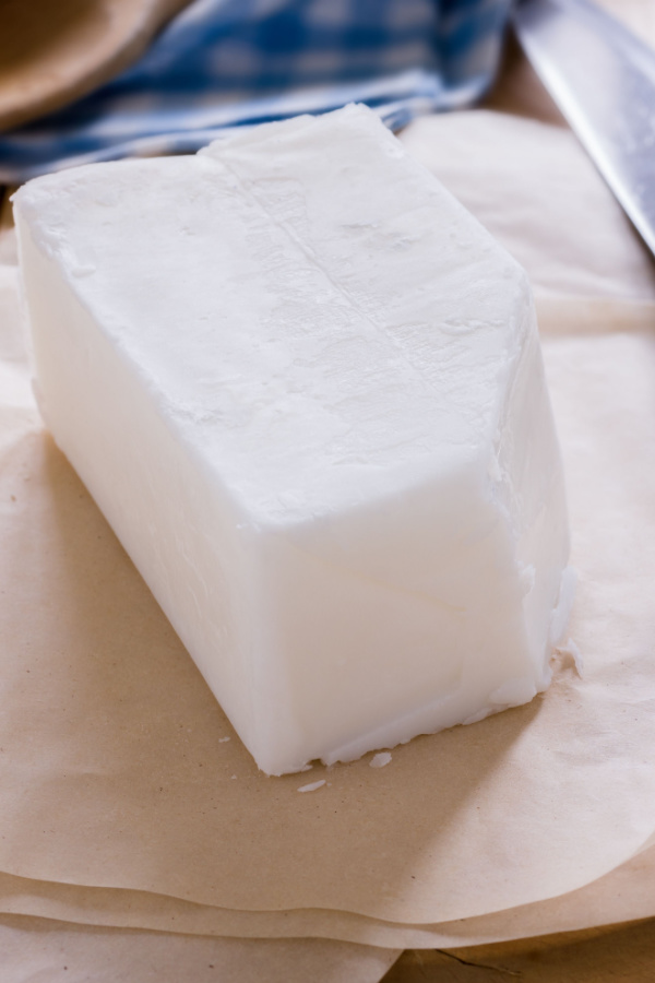 A block of beef tallow that can be melted to make homemade bird suet