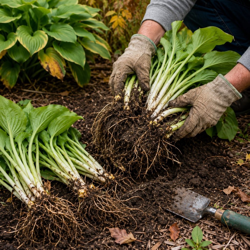 divide overgrown hostas in late summer