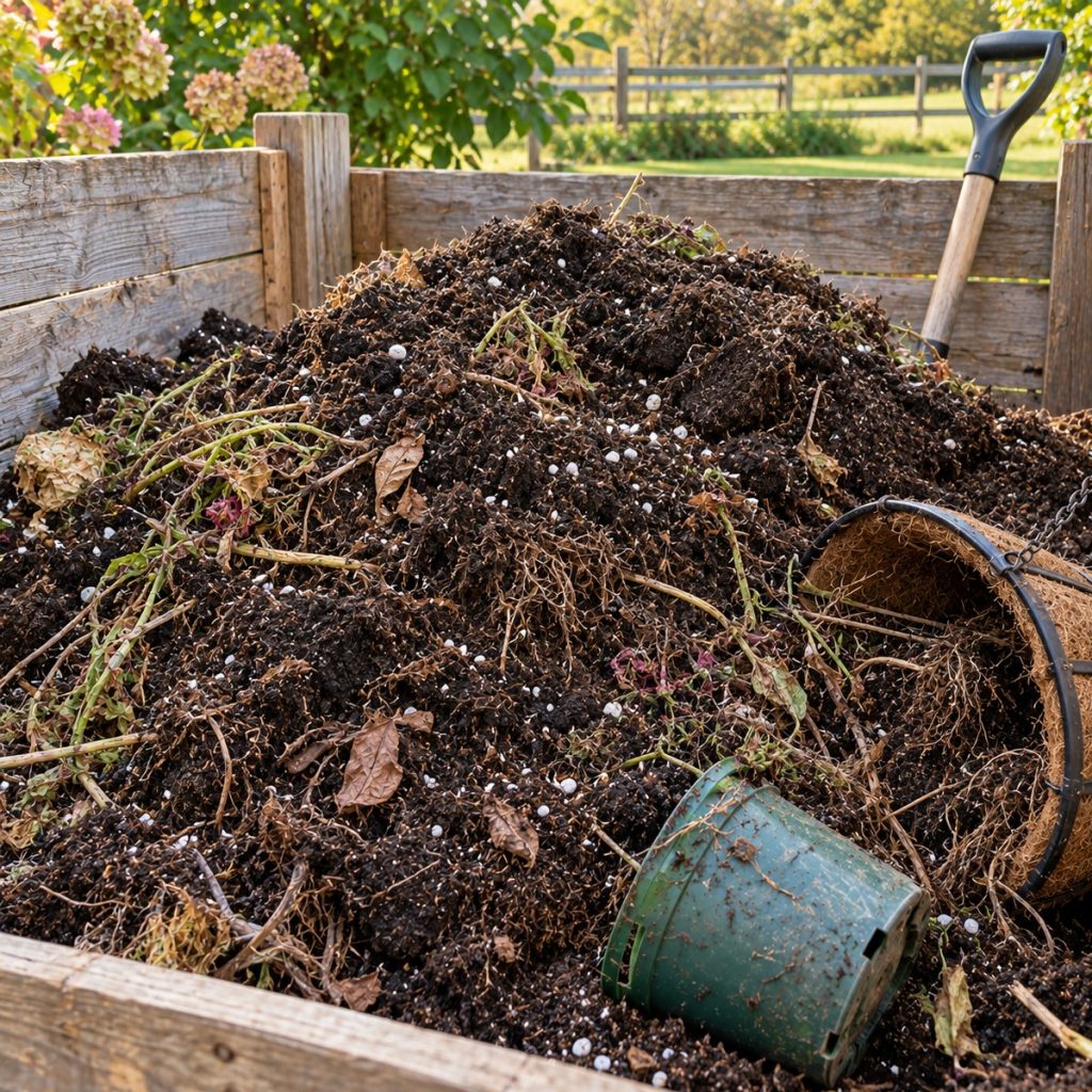 used potting soil compost pile