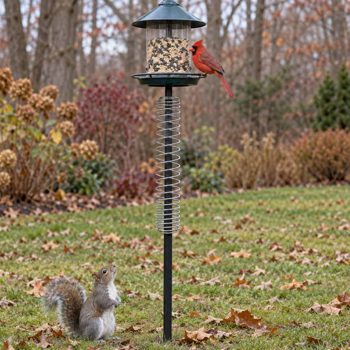 protect bird feeders from squirrels
