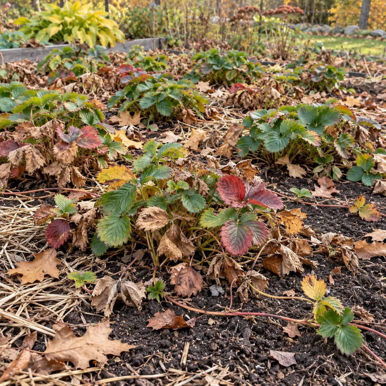 Strawberry plants in October - winterize